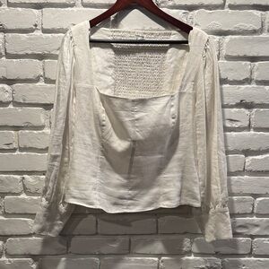 Reformation Stilton White Linen Blouse with Square Neckline